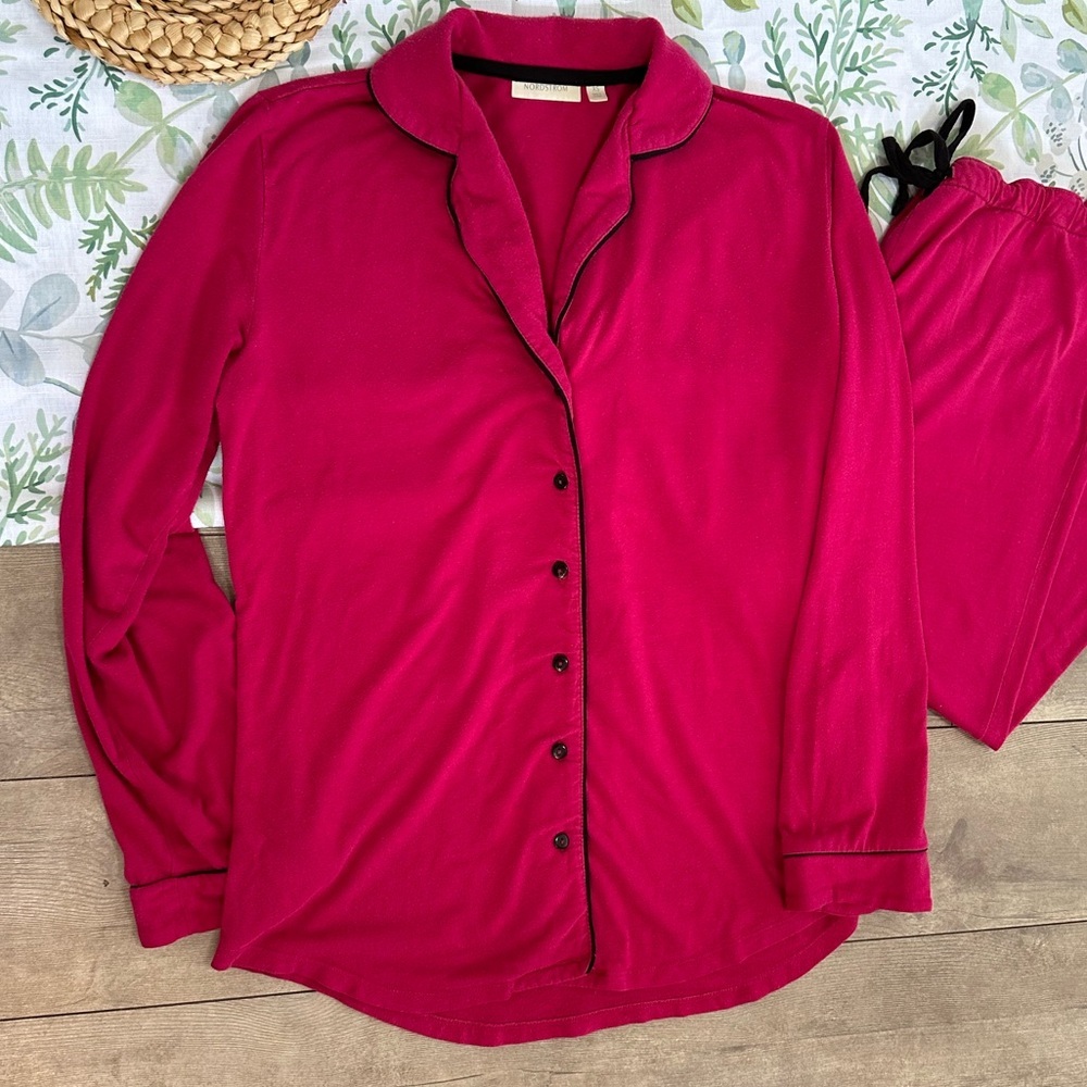 Vintage Nordstrom Women’s Pink Button Down Pajama Set Long Sleeve Size XS SOFT - Picture 10 of 13